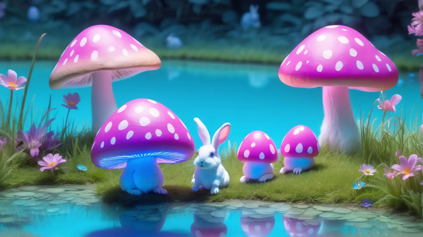 Enchanting Easter Village with Glowing Pond and Colorful Real Rabbits