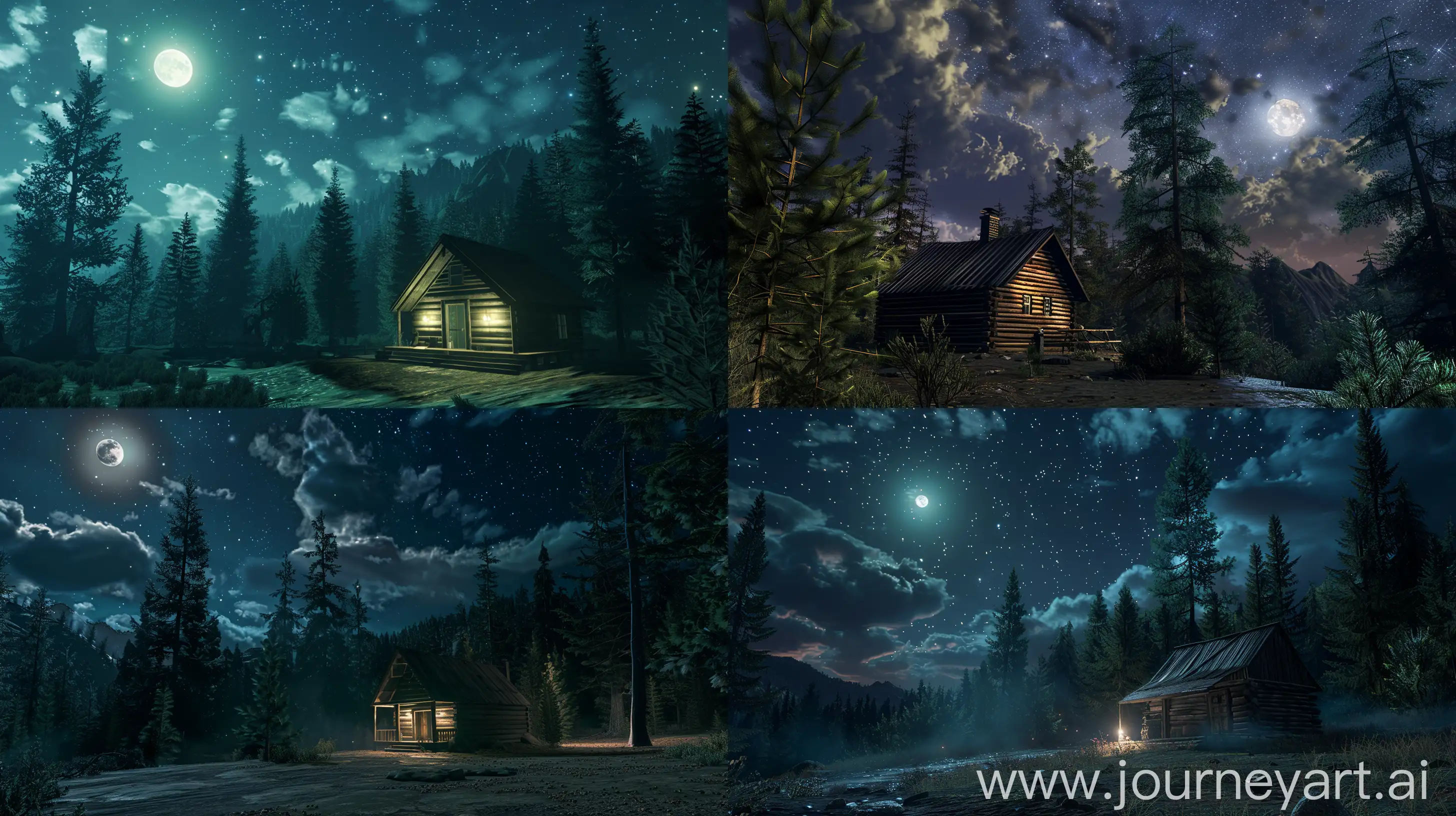 Enchanting-Moonlit-Cabin-in-North-American-Forest