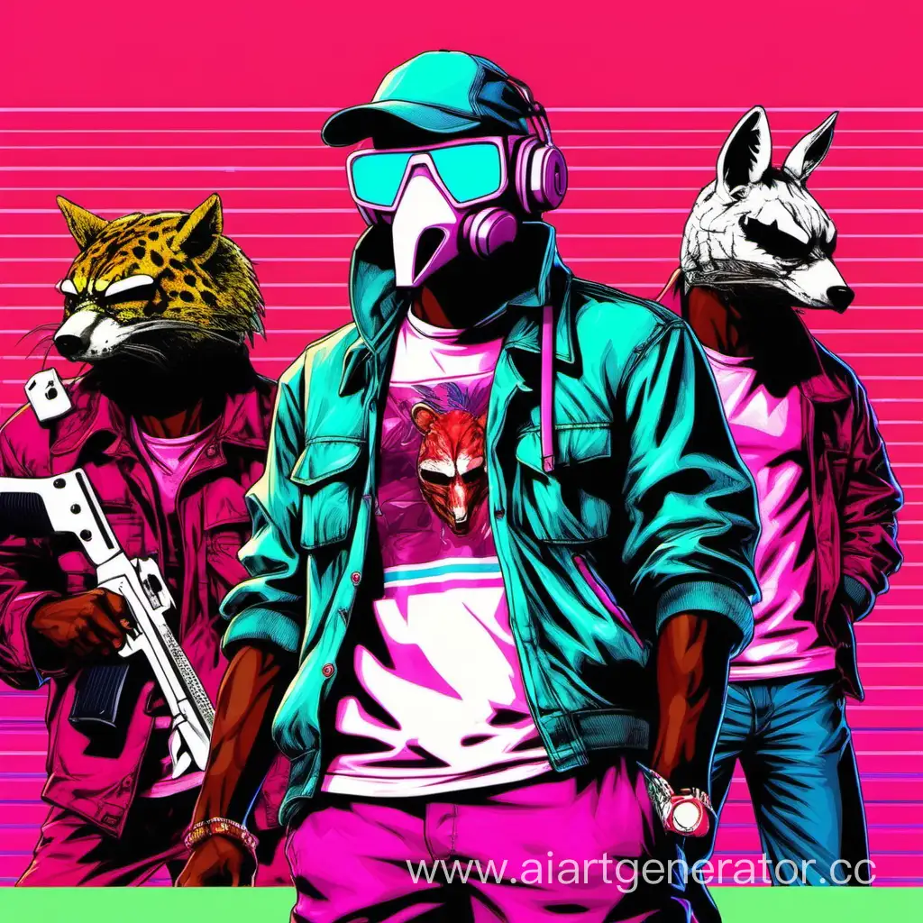 Vaporwave-Animal-Masks-in-80s-Miami-Stylish-Weapons-Action