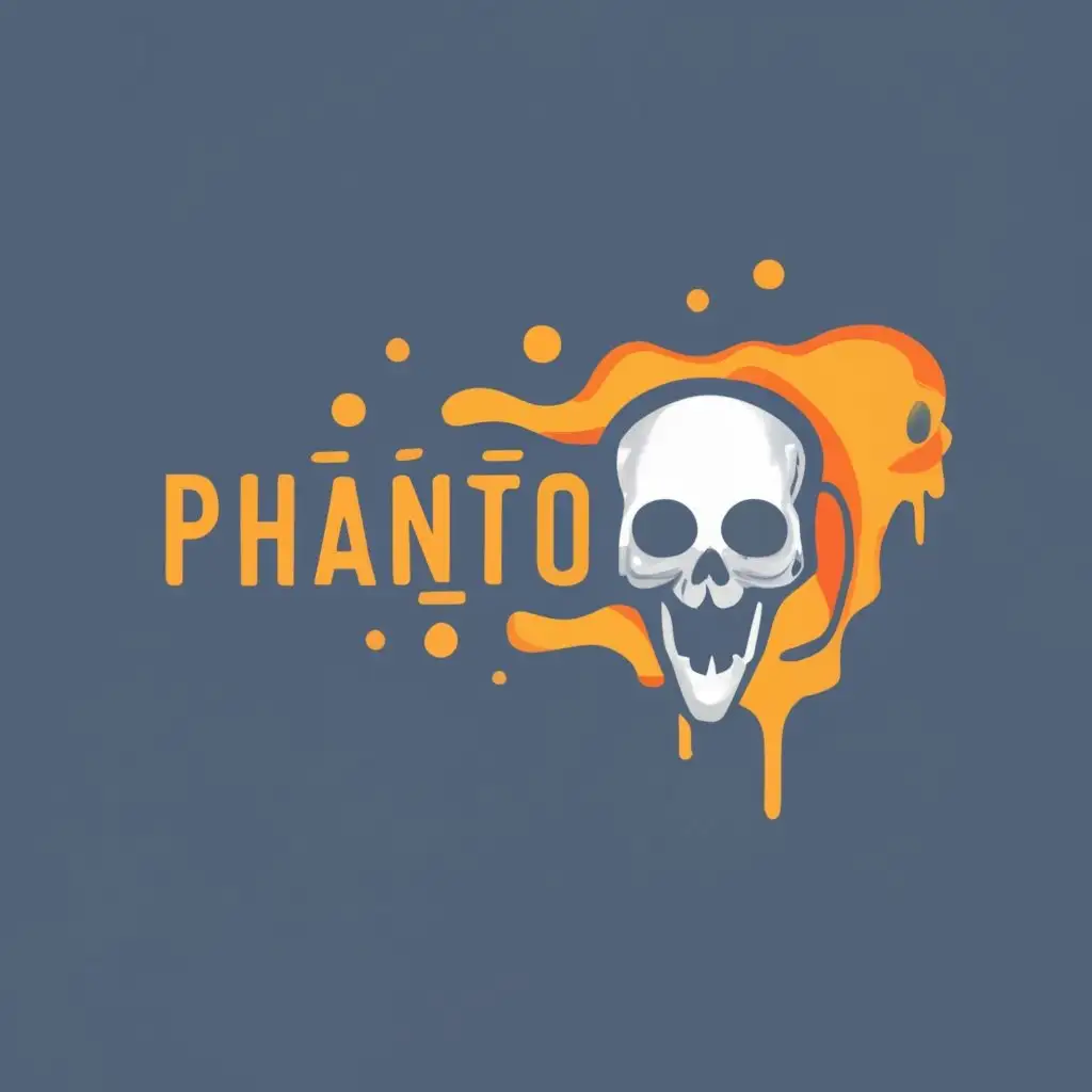 logo, liquid skull, with the text "phantom", typography