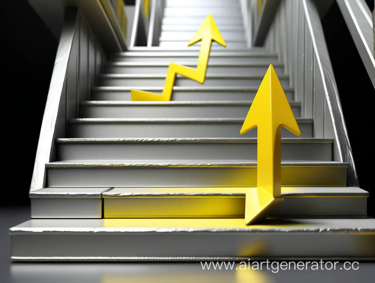 Ascending-Yellow-Arrow-on-Silver-Steps-Futuristic-Metallic-Movement