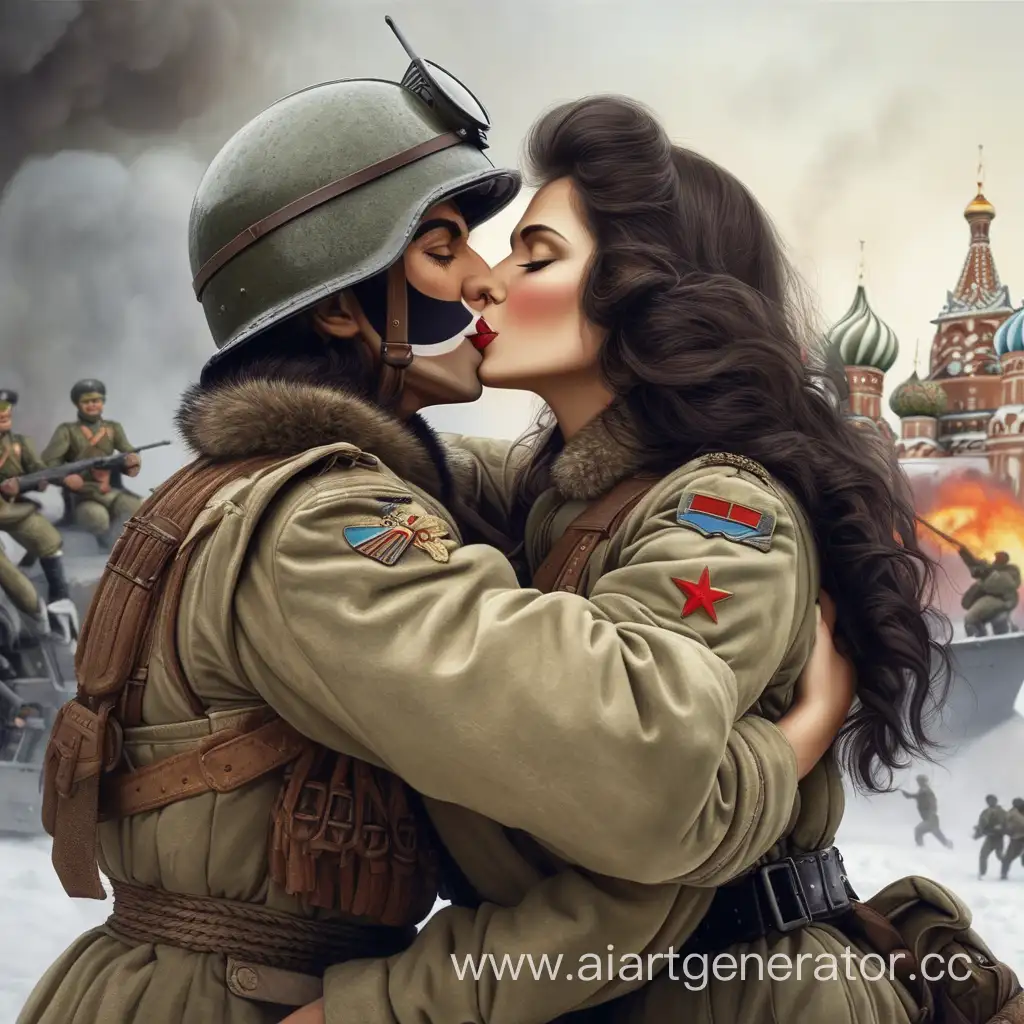 поцелуй с российский женщиной войной