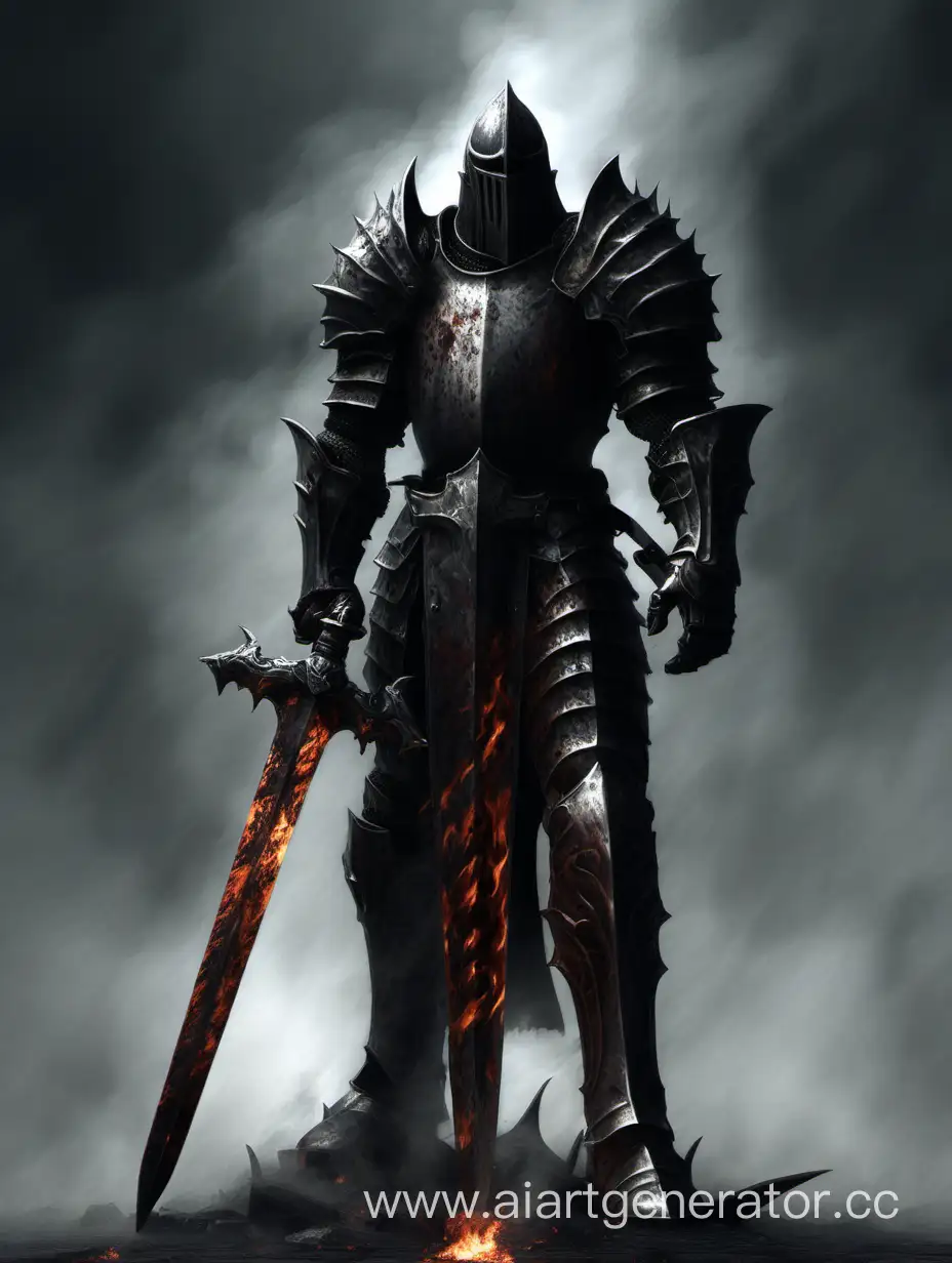Brutal knight stands with a blackflame greatsword