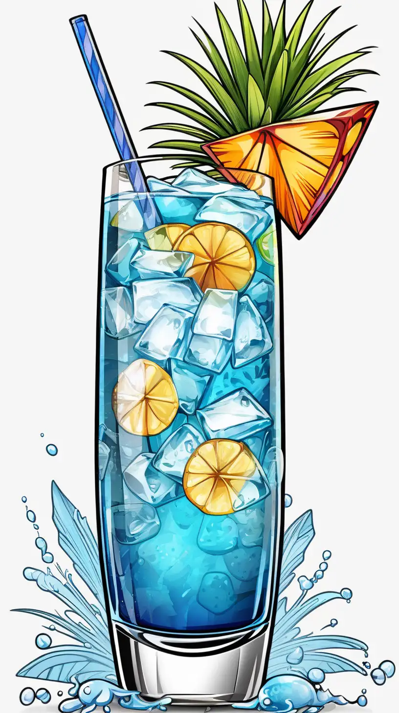 Vibrant Blue Hawaiian Cocktail in Cartoon Style