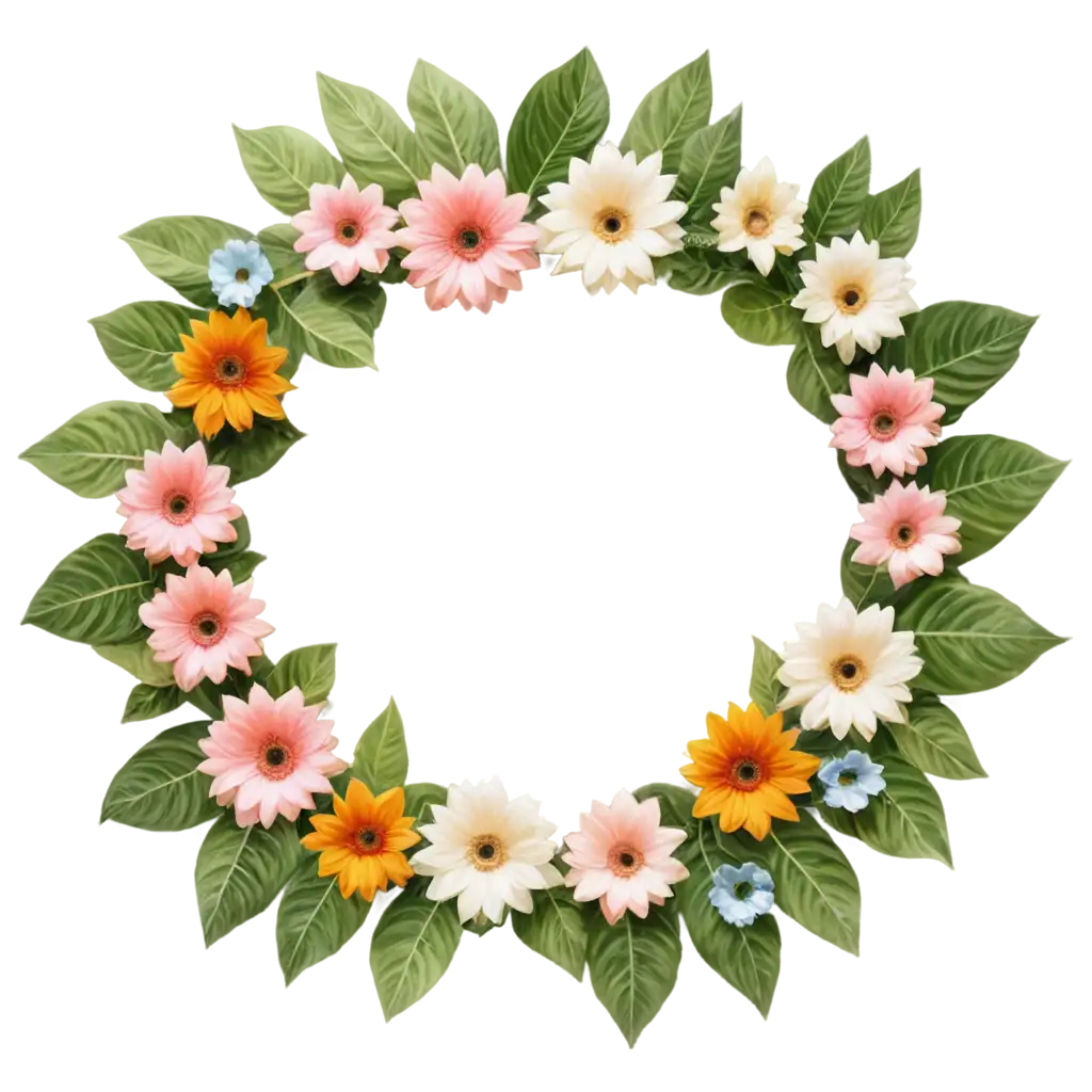 A wreath made of giant flowers, summer, day.