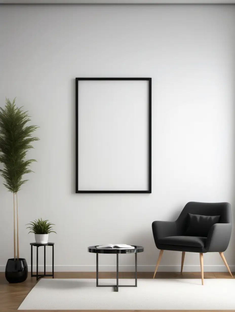 Minimalistic living room with picture frame in wall