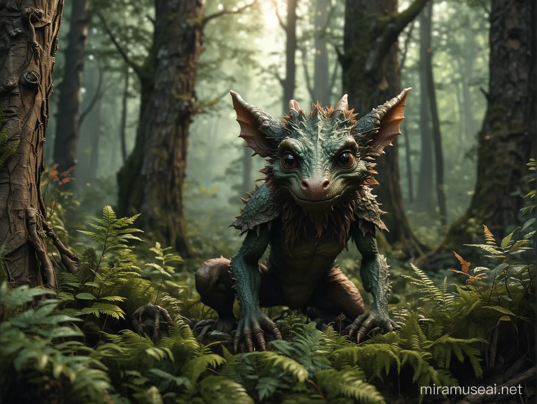 photo realistic Kobold hiding in the forest