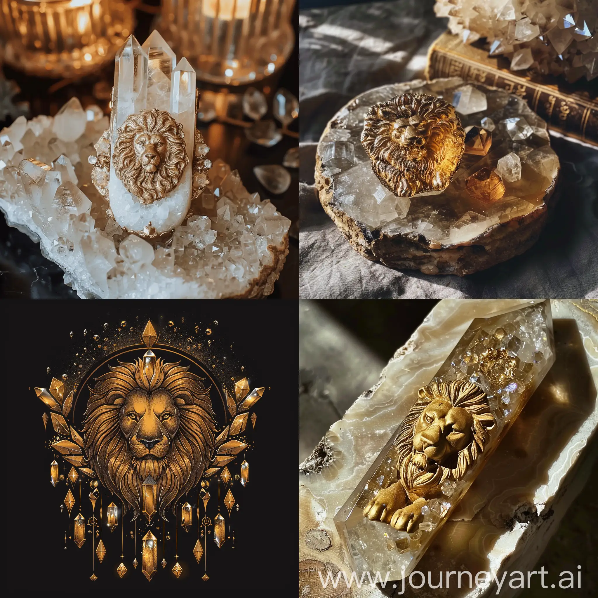 Text assured Life Style with a lion symbol and crystals 