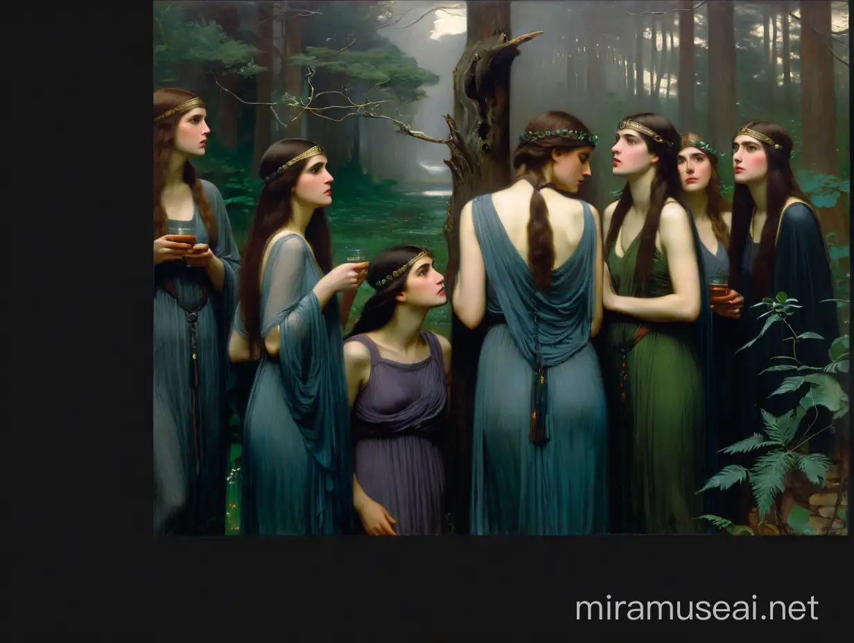 Mystical Forest Gathering with Muses by John William Waterhouse