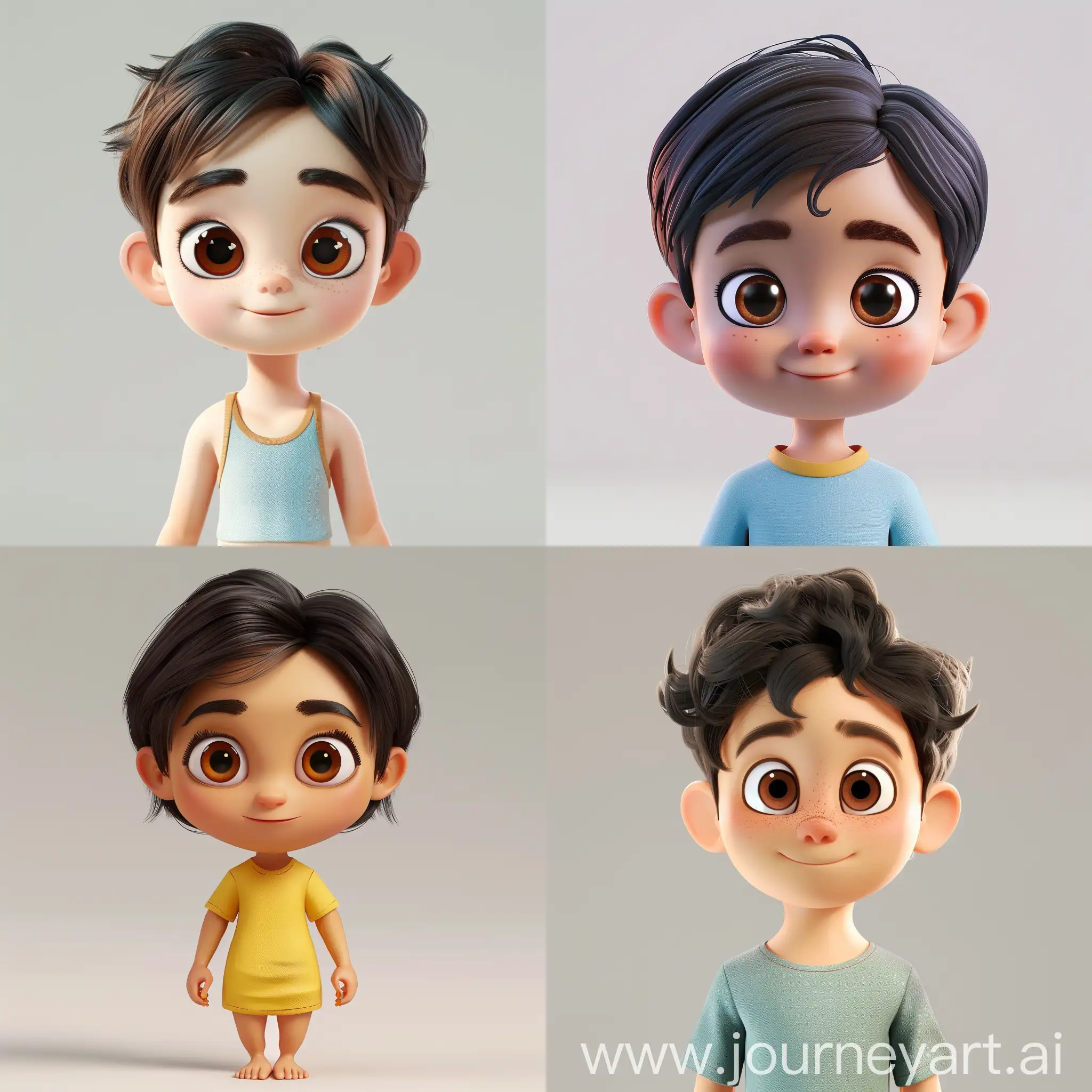 cute 3D cartoon character, upper body, brown eyes, pixar, plain nackground