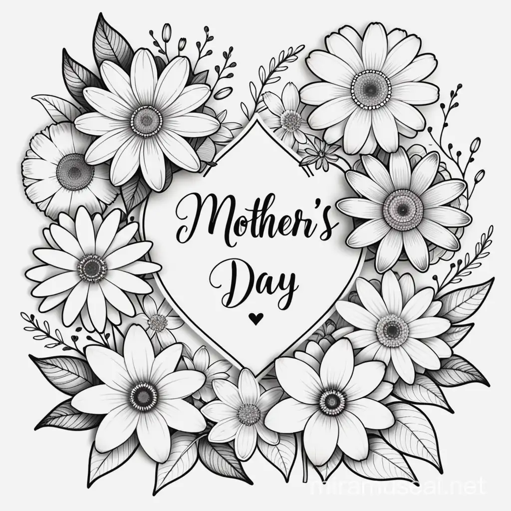 Mothers Day Coloring Page with Beautiful Flowers