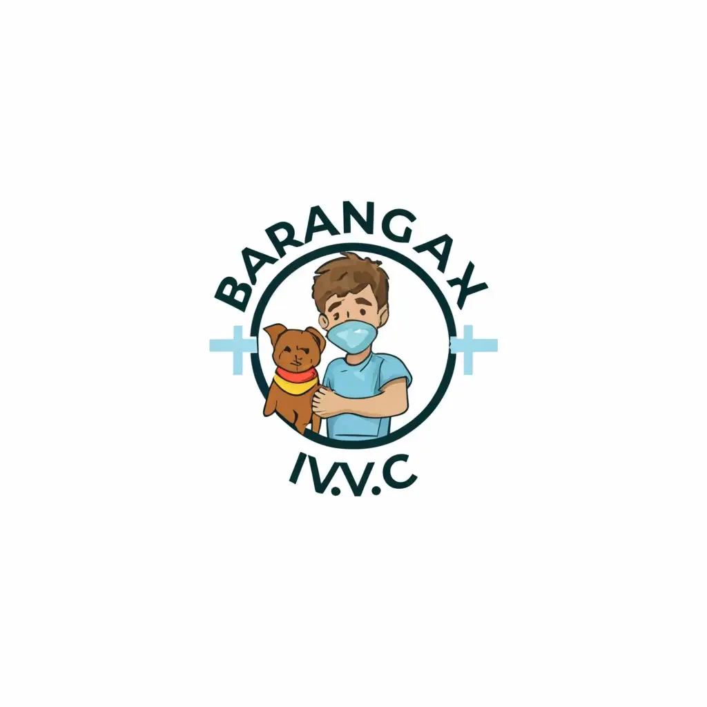 a logo design,with the text "Barangay I.V.C.", main symbol:child with surgical mask and dogs,Moderate,be used in Medical Dental industry,clear background