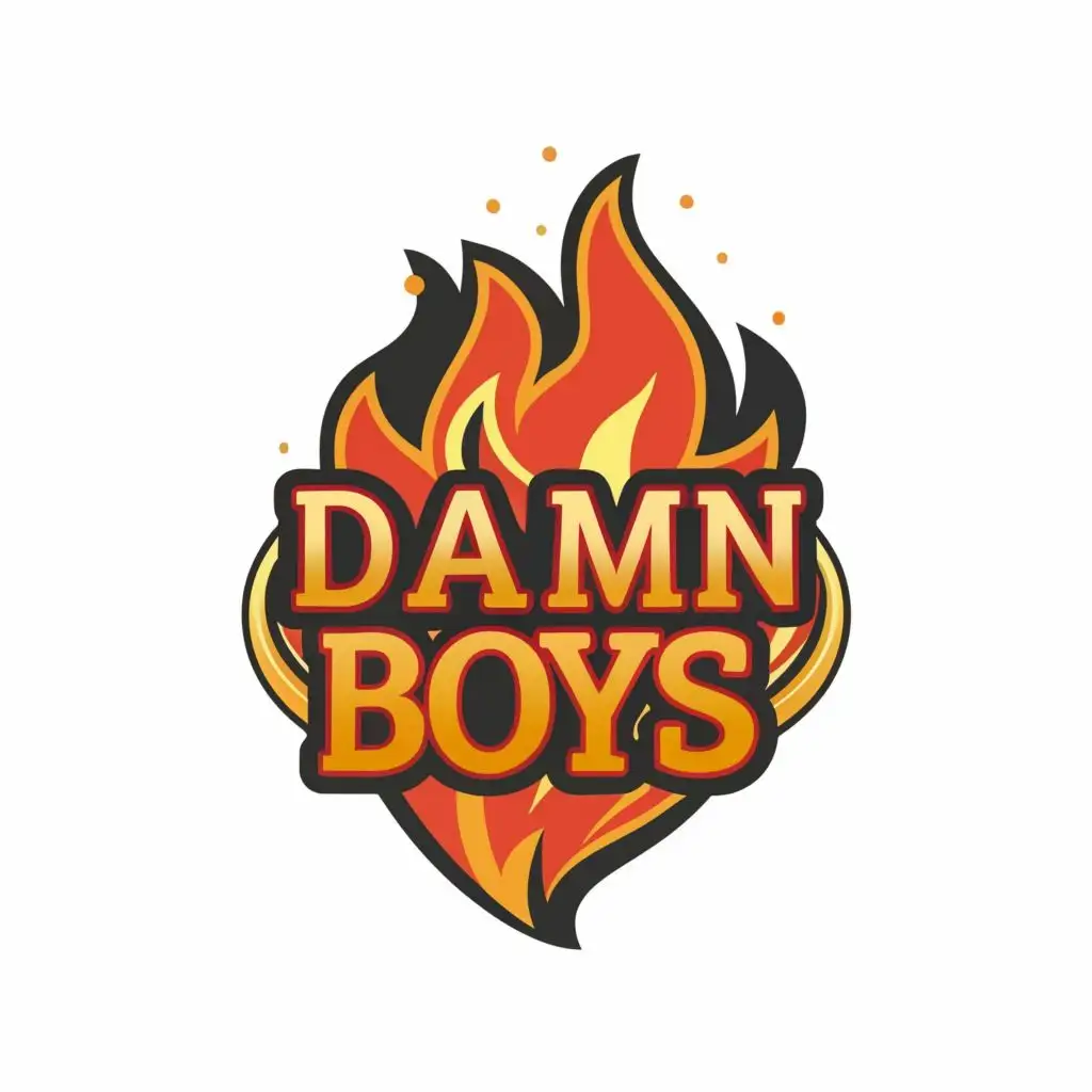 logo, Fire, with the text "Damn boys", typography, be used in Internet industry