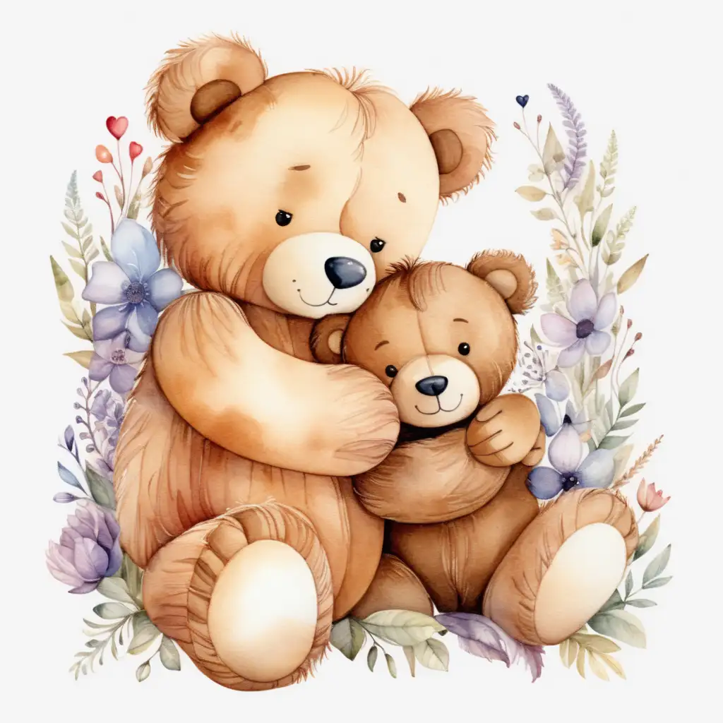 Heartwarming Bear Hug Watercolor Painting on Transparent Background
