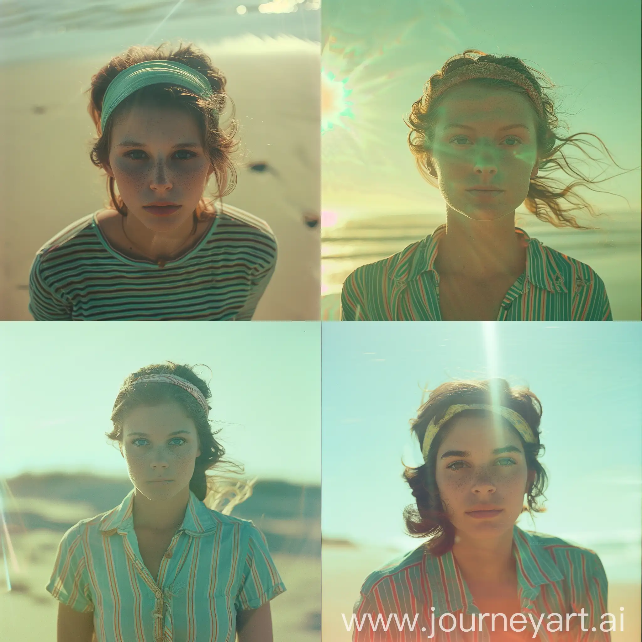 Expressionless-70s-Hippie-Woman-Beach-Portrait-with-Cinestill-50D-Vibe