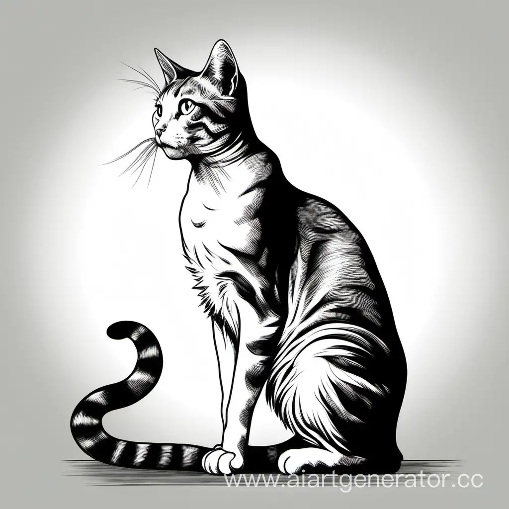 кот в полуанфас на задних лапах графичный черно-белый арт