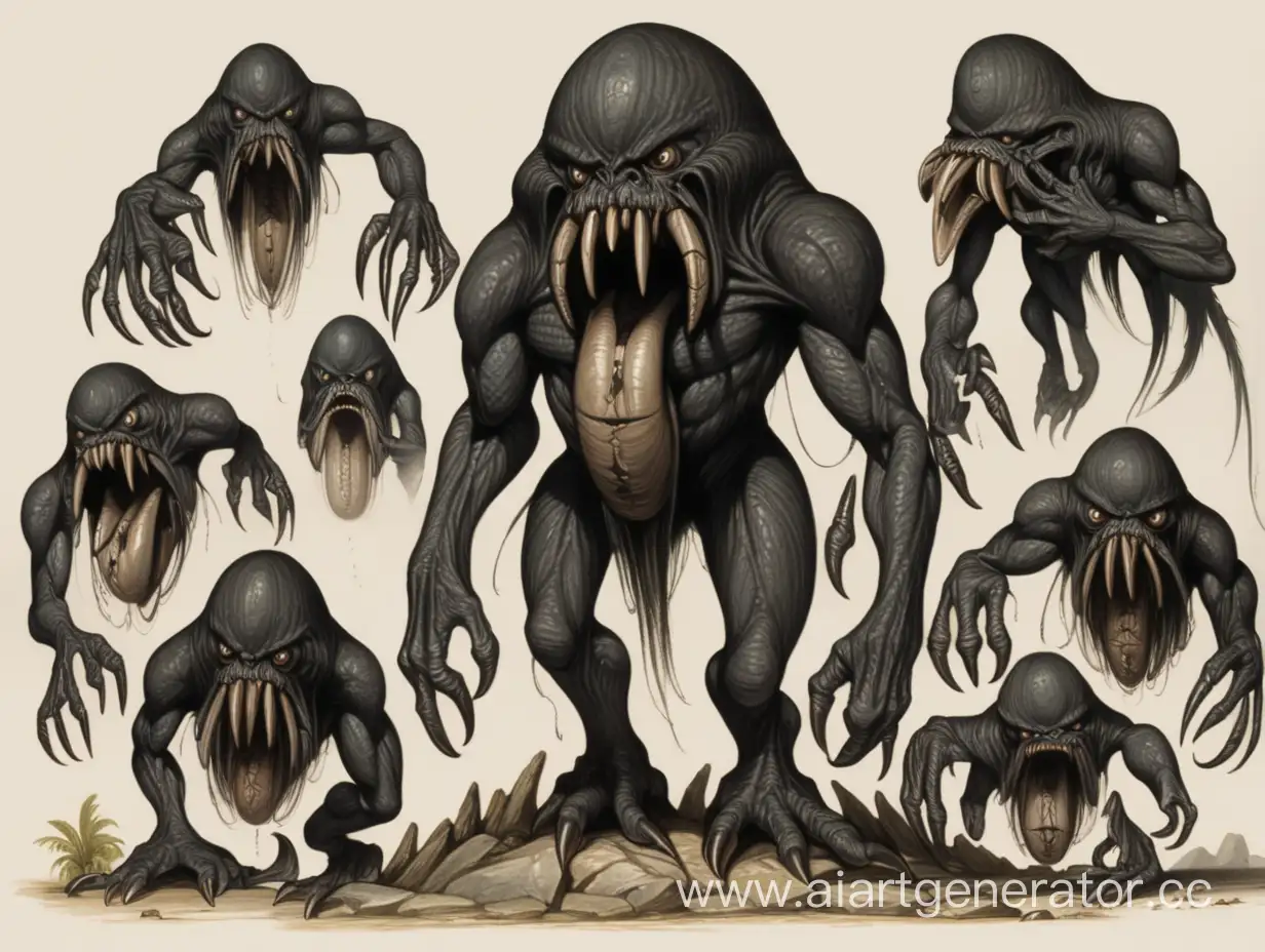 Mysterious-Cave-Monster-with-Multifaceted-Heads-and-Appendages