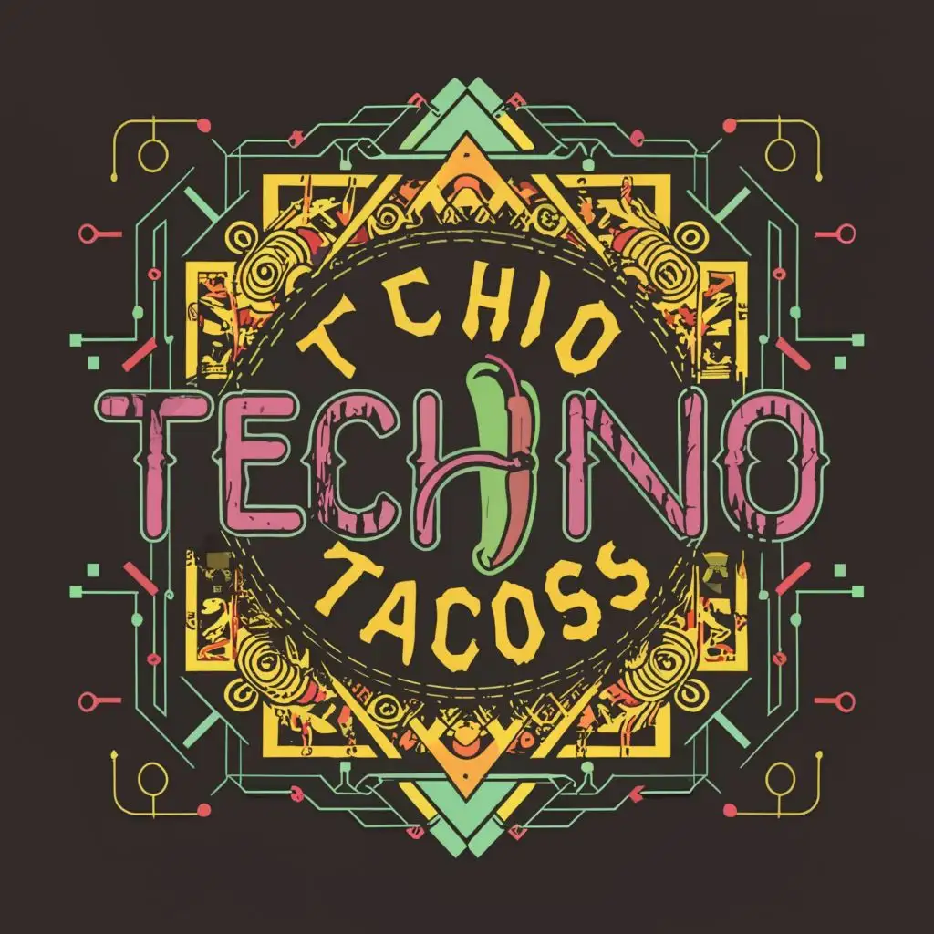 logo, techno , chili peper , 
, sacred geometri

, with the text "Techno Tacos", typography, be used in Restaurant industry