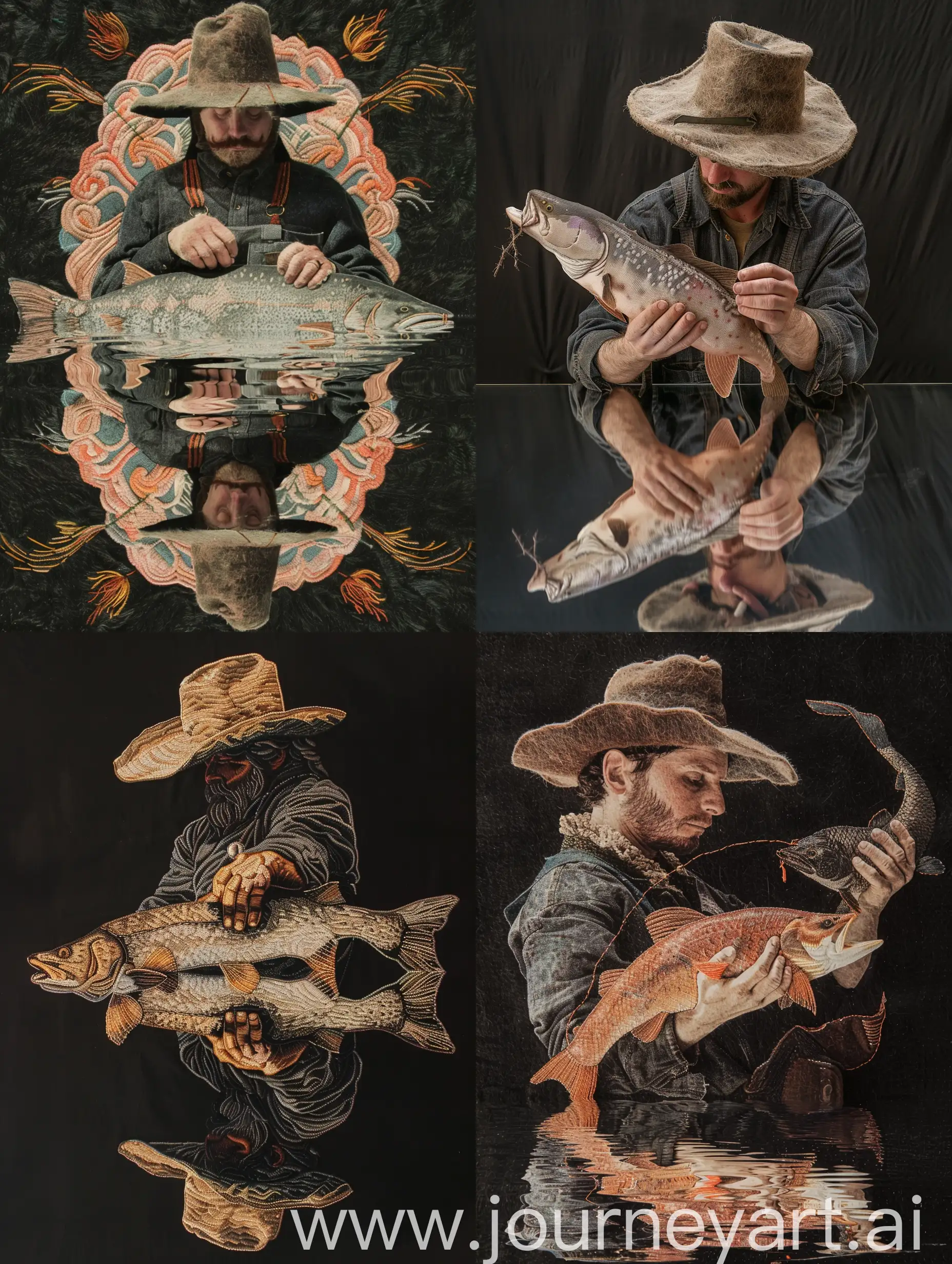 Fisherman-in-Felt-Hat-Holding-Catfish-Reflective-Embroidery-Style-Art
