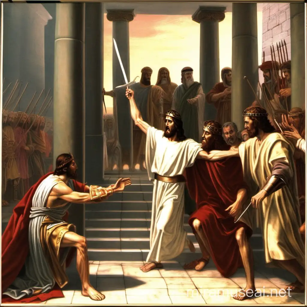 Jesus Crucifying Pontius Pilate in Historic Biblical Scene