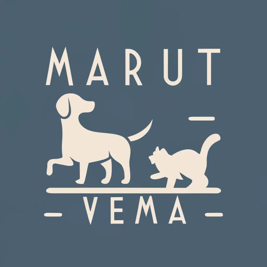 logo, a dog and cat playing, with the text "marut verma", typography, be used in Entertainment industry