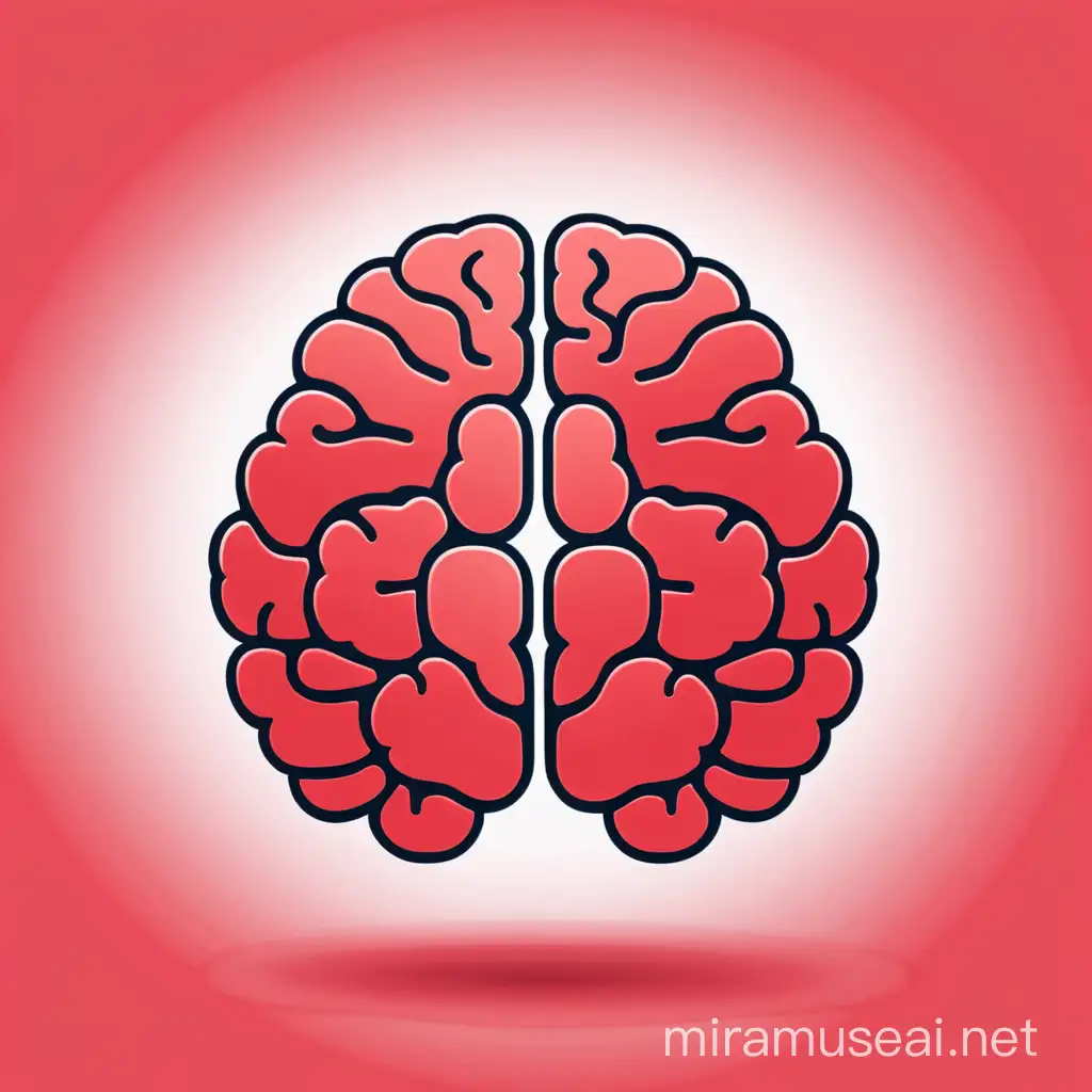 Create a minimalistic cartoon brain in half without unnecessary details with a red background.