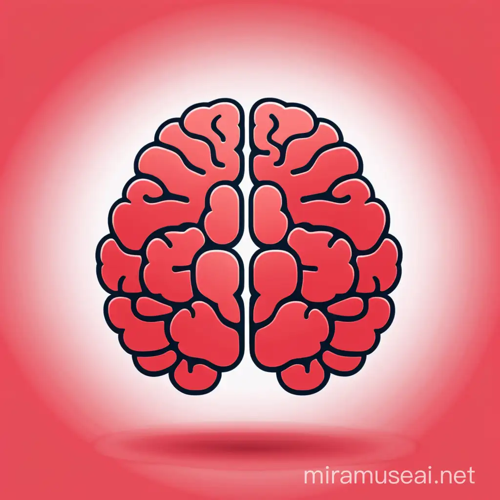 Minimalistic Cartoon Brain Halved on Red Background