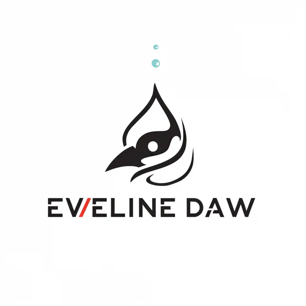a logo design,with the text "Eveline Daw", main symbol:ink brush stroke crow head inside water droplet,Minimalistic,be used in Entertainment industry,clear background