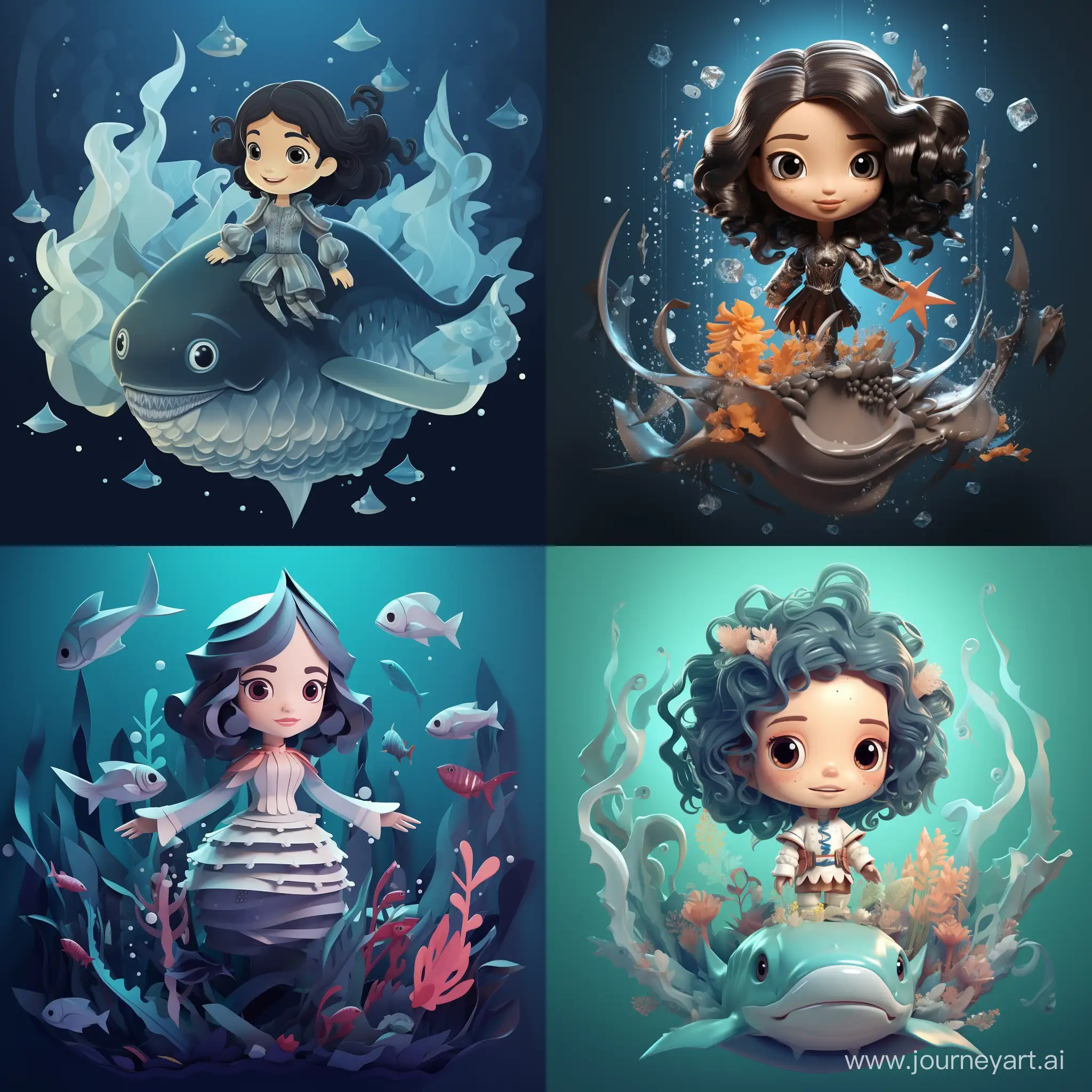 Whimsical-Witch-Doll-and-Friendly-Shark-Adventure-in-a-2D-Ocean-Vector