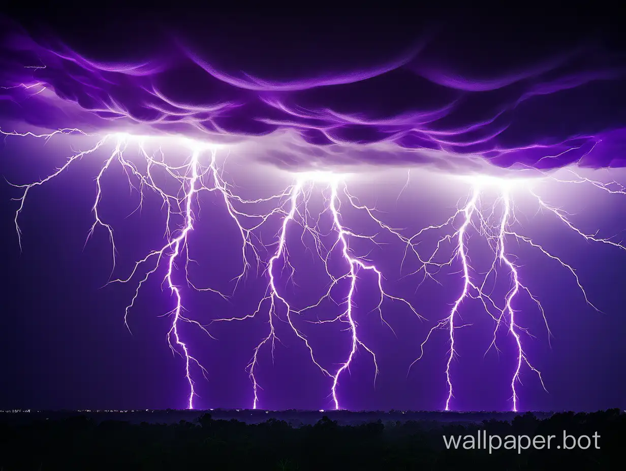 purple lightnings in a dark sky