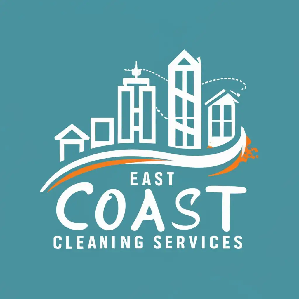 logo, buildings, cleaning services, coast, with the text "East Coast Cleaning Services", typography