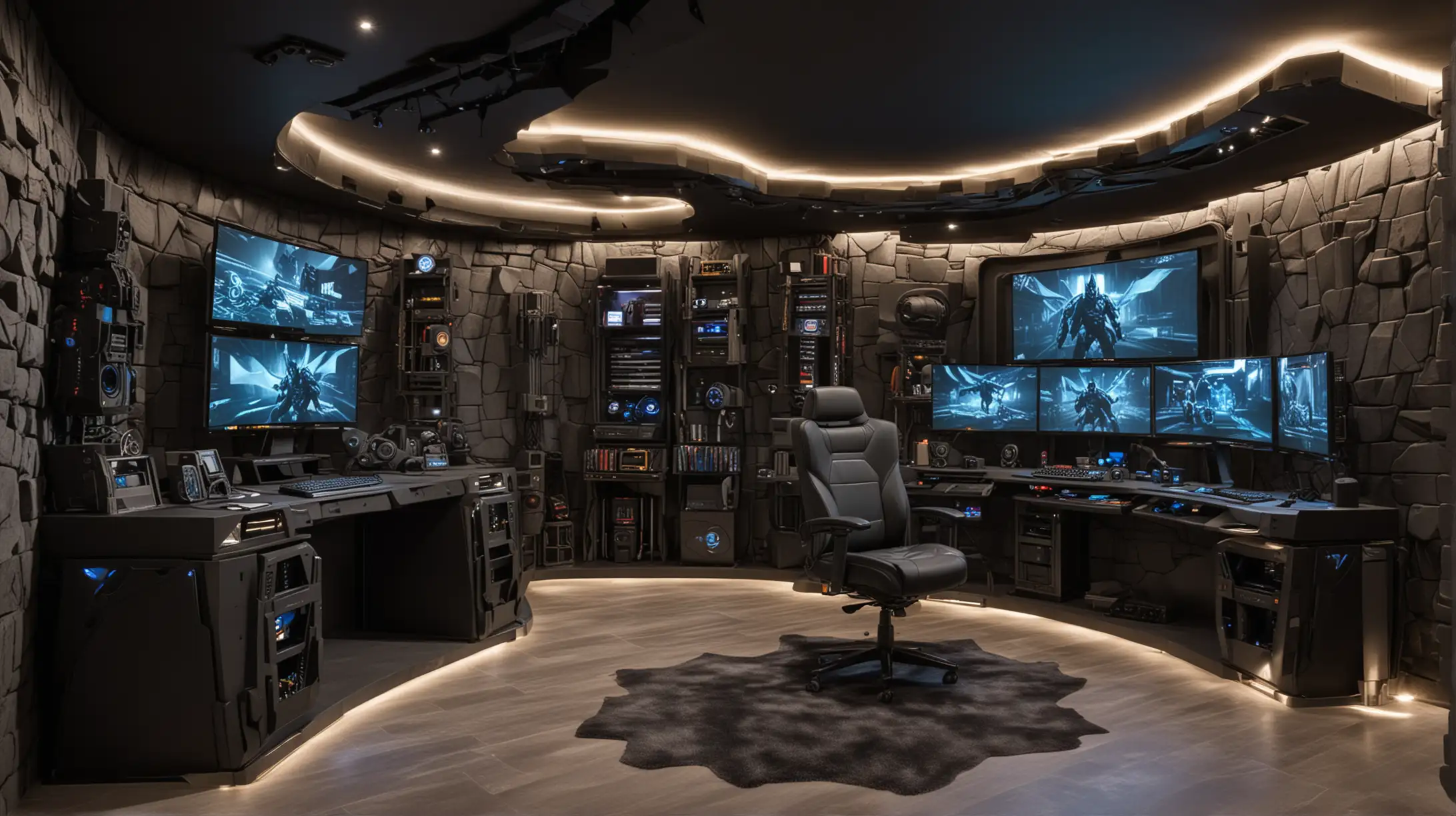 Futuristic Gaming Room with Batcave Aesthetics HighTech Haven for Geeks