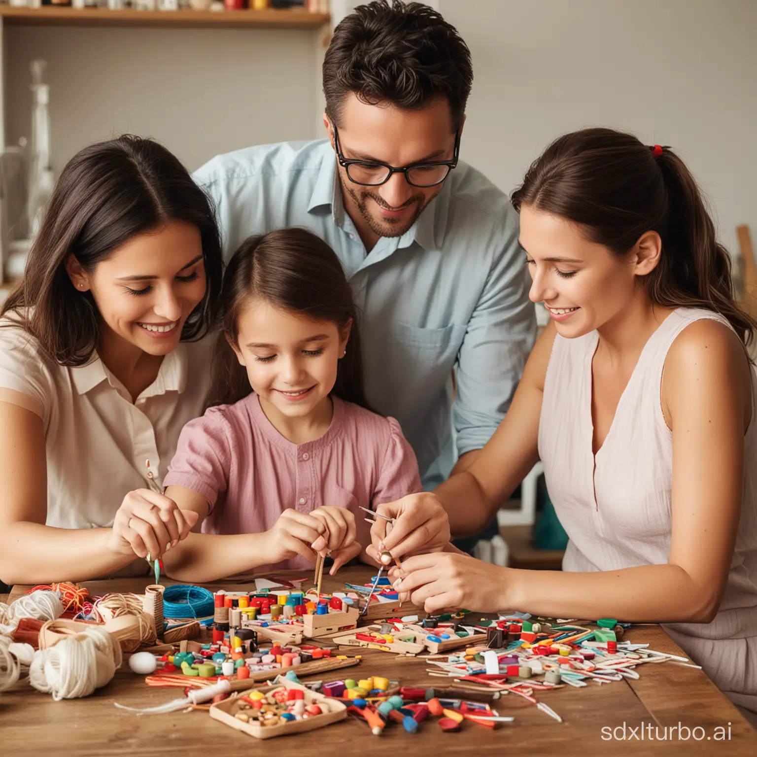 Family making handicrafts together