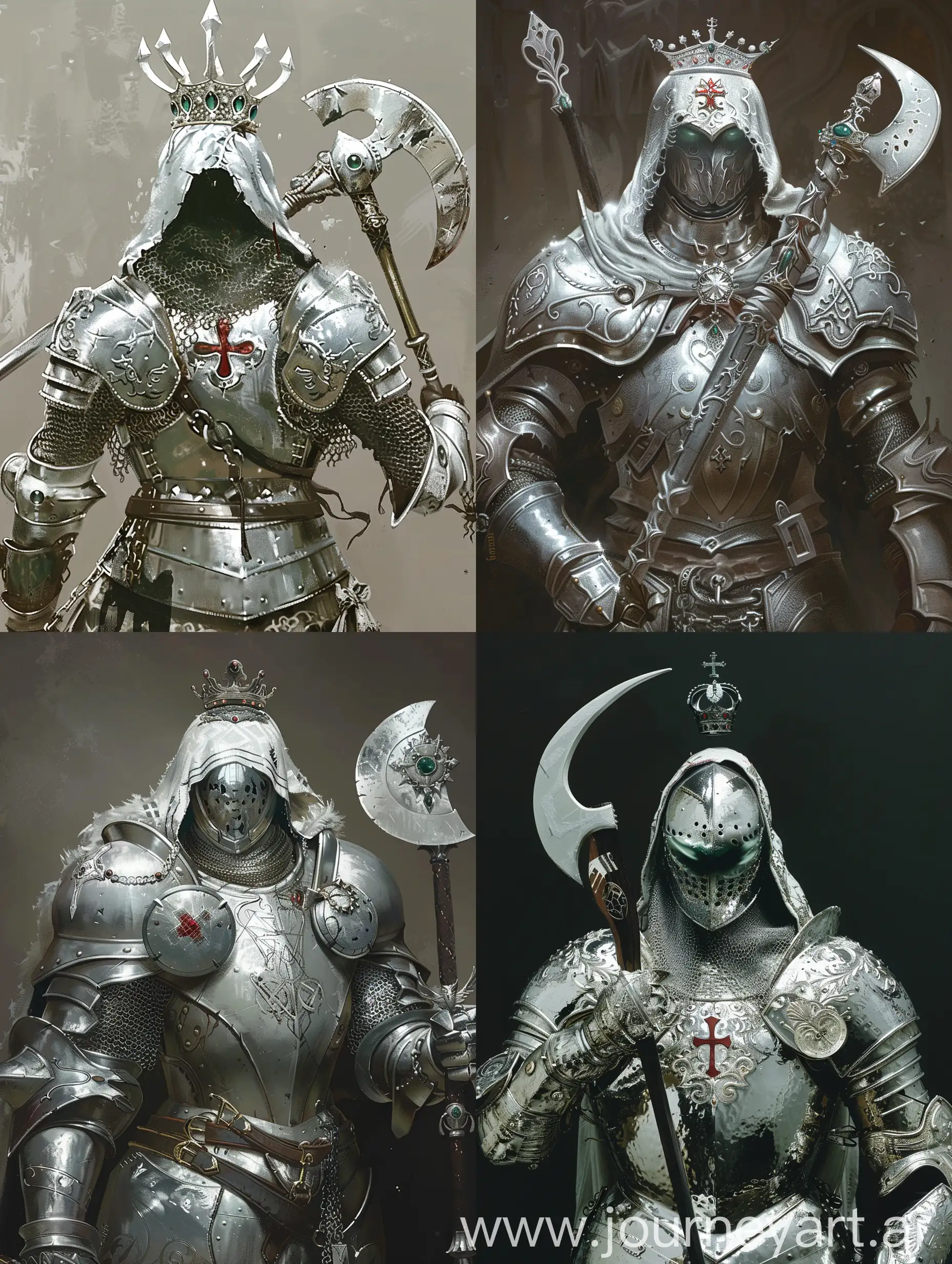 Silver-Armored-Knight-with-Semicircular-Axe-and-Sword-Facing-Unknown-Creature