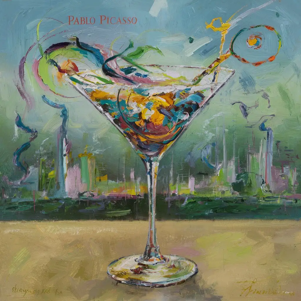 Oil painting of an abstract martini by Pablo Picasso