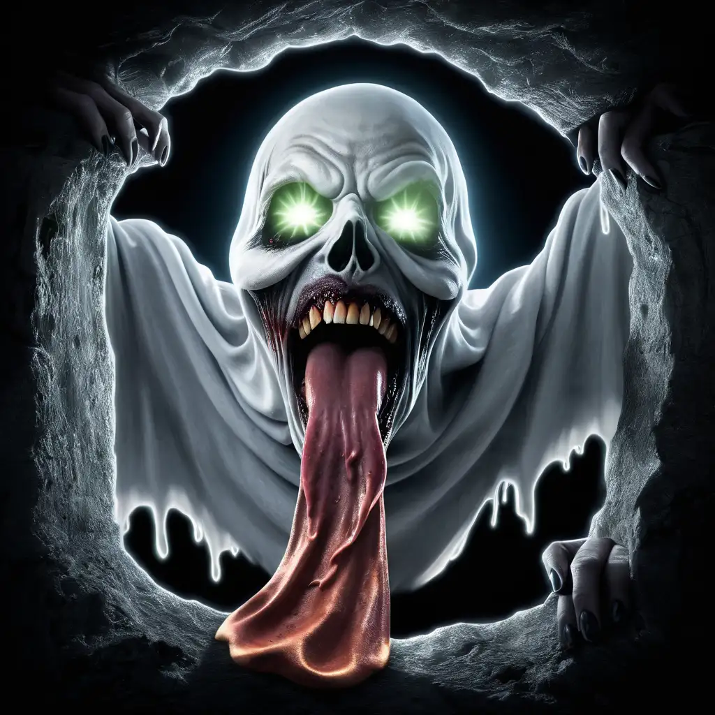 Hyper Realistic Horror Scene Eerie Haunted Ghost with Rabies Ooze