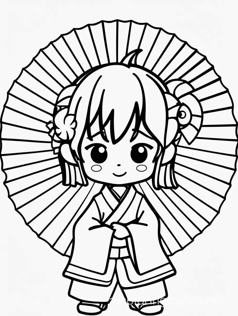Cute-Anime-Japanese-Fan-Coloring-Page-Simple-Line-Art-on-White-Background