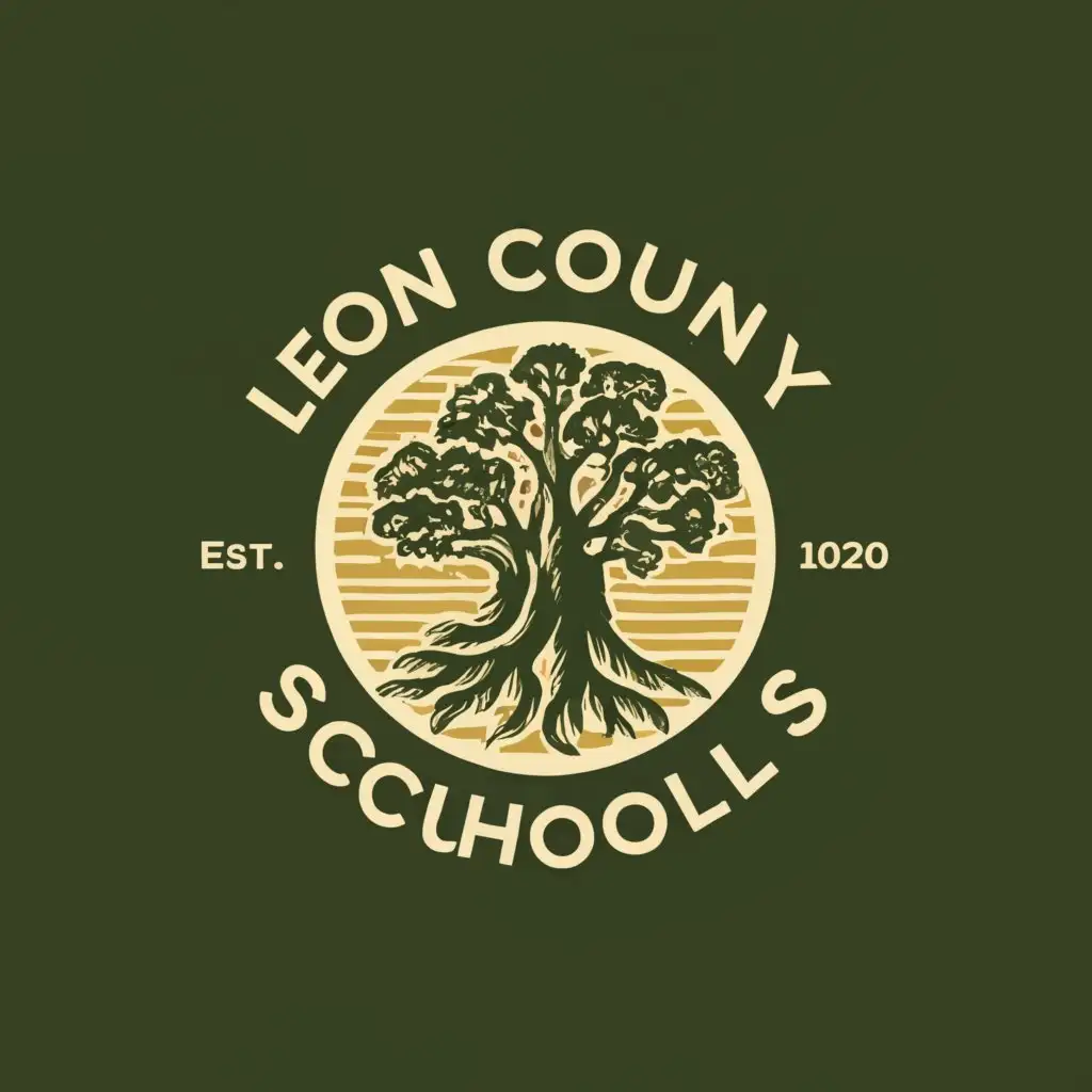 a logo design,with the text "Leon County Schools", main symbol:live oak trees, Tallahassee country shape.,Moderate,be used in Education industry,clear background