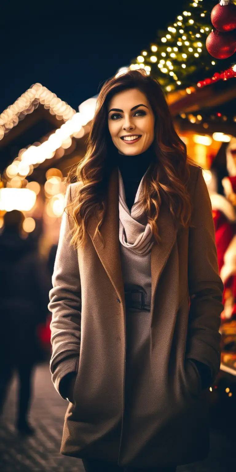 Elegant Woman Enjoying Festive Delights at the Christmas Market