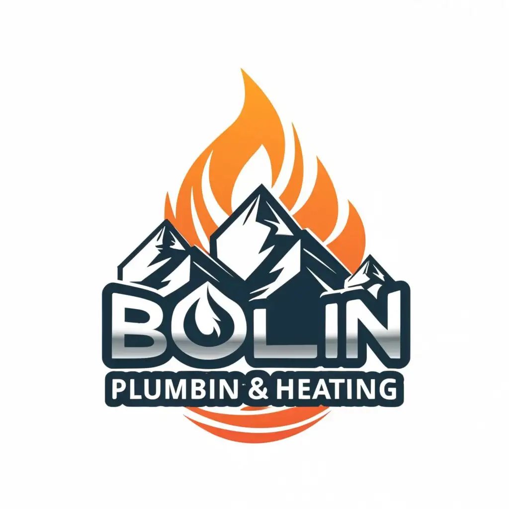 logo, Mountains, water droplet, flame, with the text "Bolin Plumbing & Heating", typography, be used in Construction industry