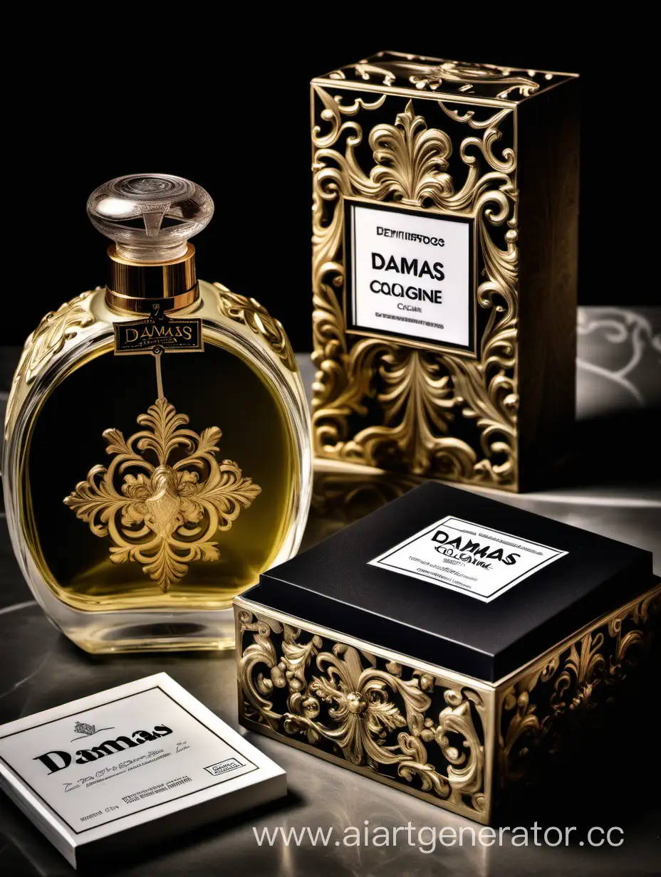 a bottle of damas cologne sitting next to a box, a flemish Baroque by Demetrios Farmakopoulos, instagram contest winner, dau-al-set, dynamic composition, contest winner, feminine