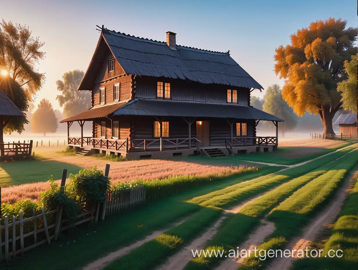 Charming-Old-Wooden-House-in-a-Peaceful-Village-at-Dawn