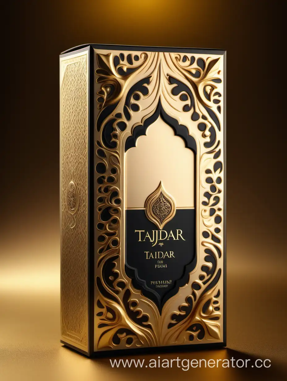 Luxurious-TAJDAR-Perfume-Box-Design-in-Gold-and-Royal-Black