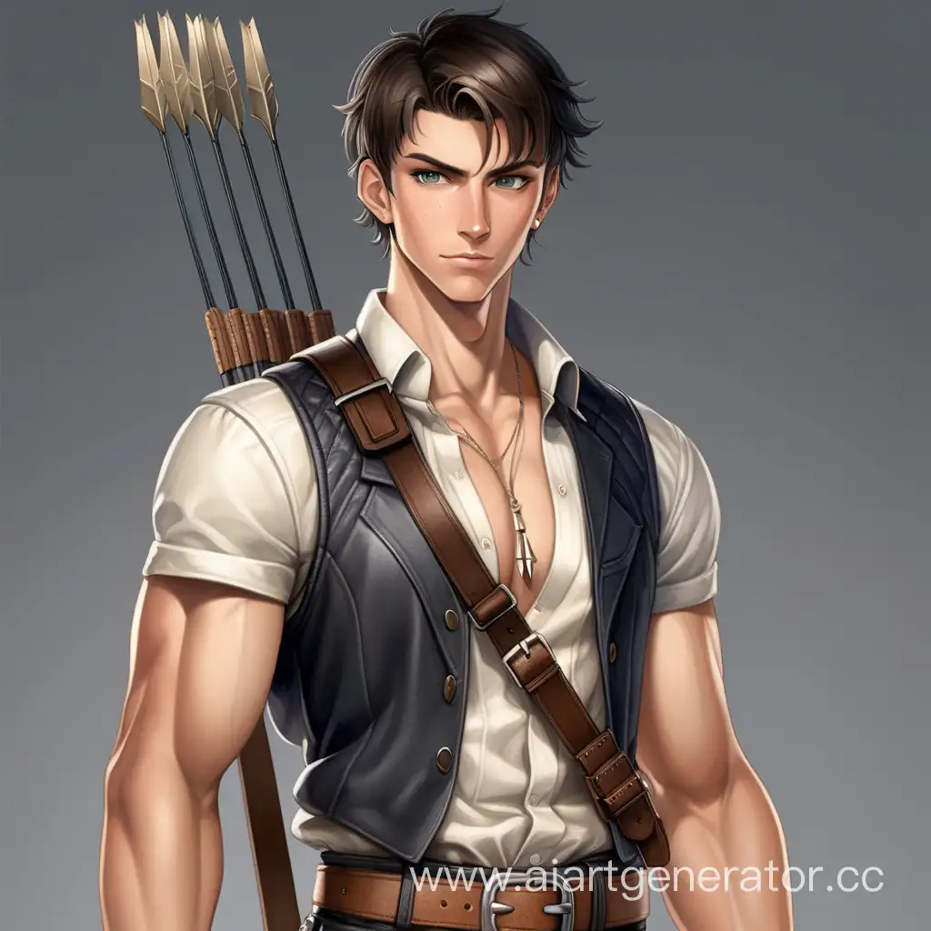 Muscular-Archer-in-Leather-Pants-with-Bow-and-Quiver