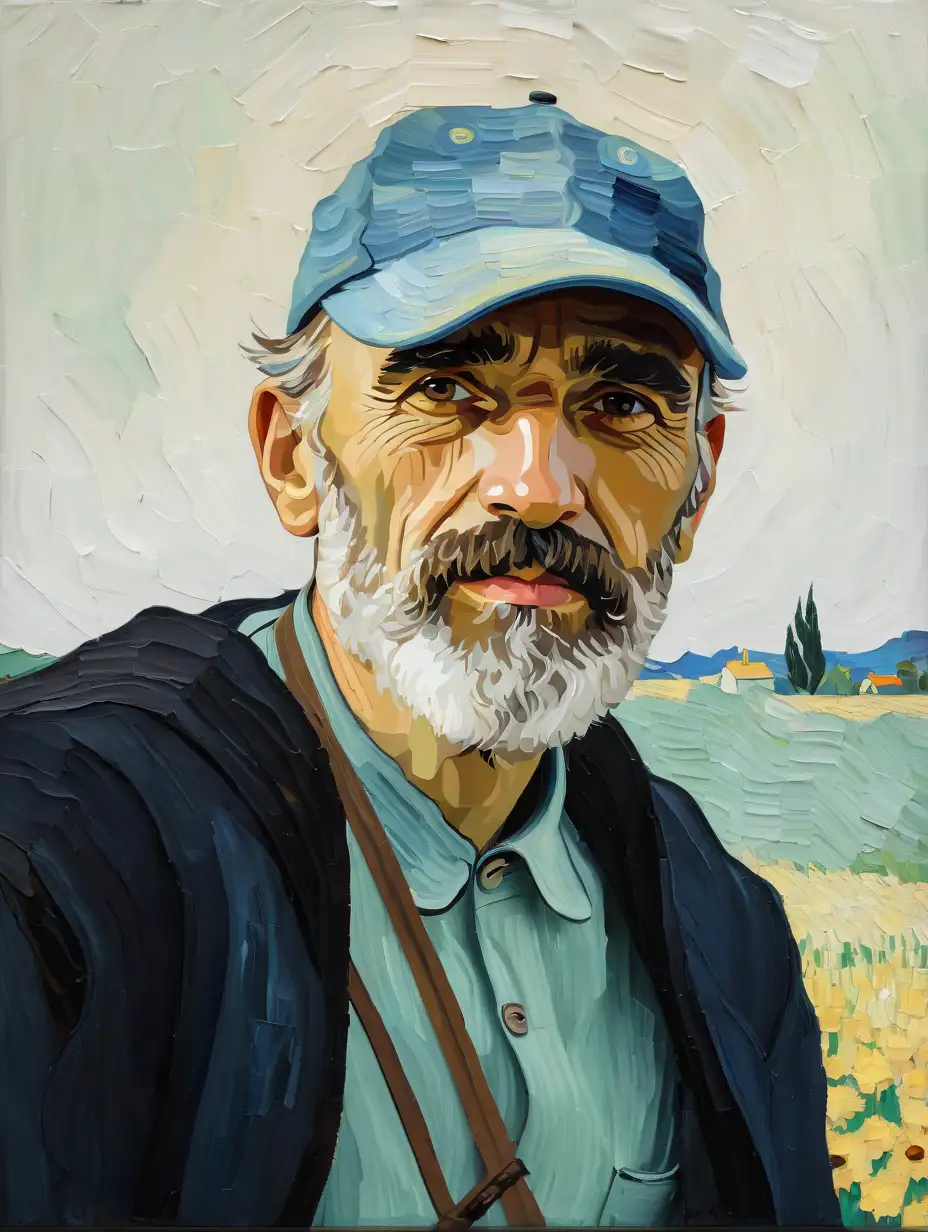 Van Gogh Style Portrait with Brown Eyes and Subtle Smile