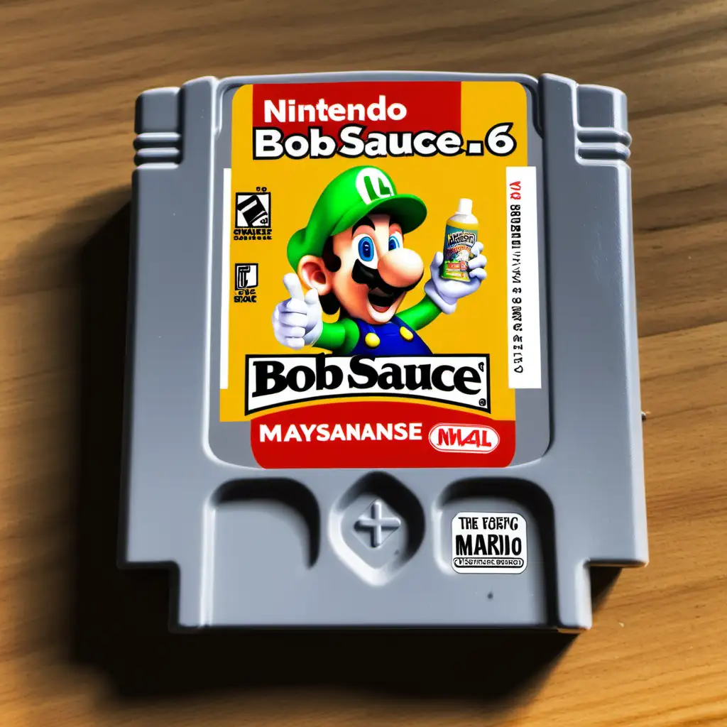 Happy Luigi Enjoying Mayonnaise on Bob Sauce Nintendo 64 Game Cartridge