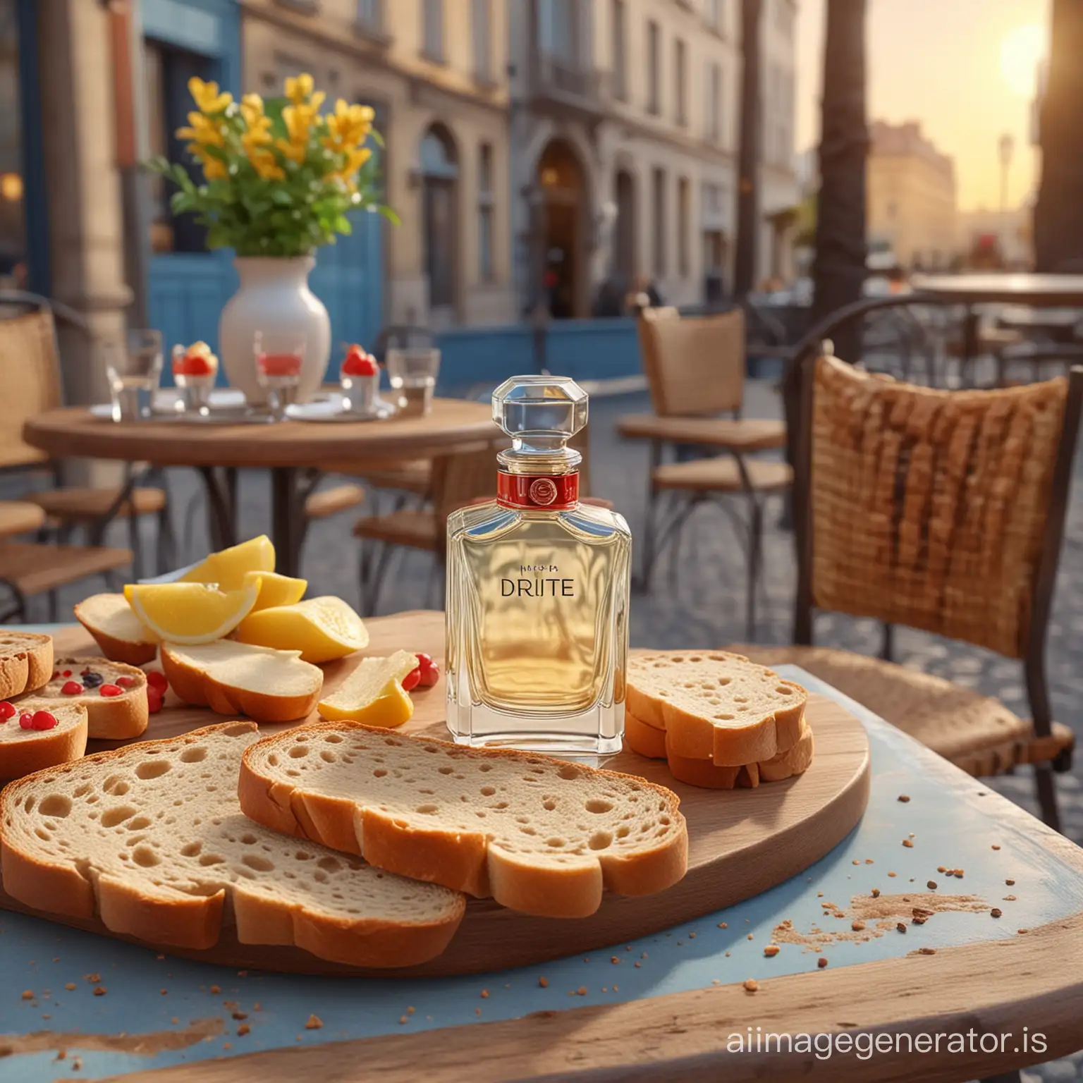 Luxury-Perfume-Product-Display-with-Fresh-Fruits-in-Charming-Parisian-Caf-Setting