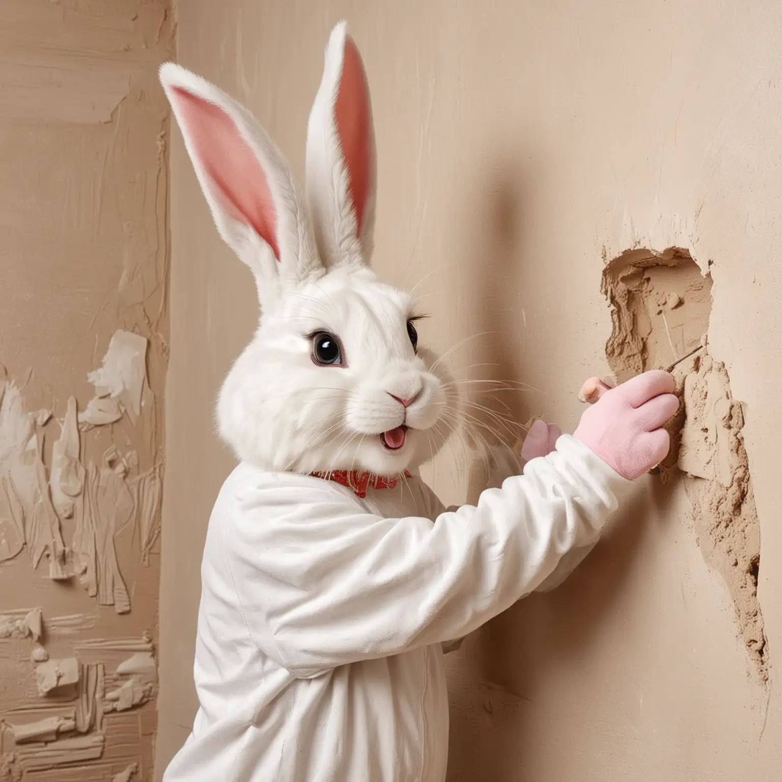 Easter Bunny Applying Paint for Spring Themed Home Revamp