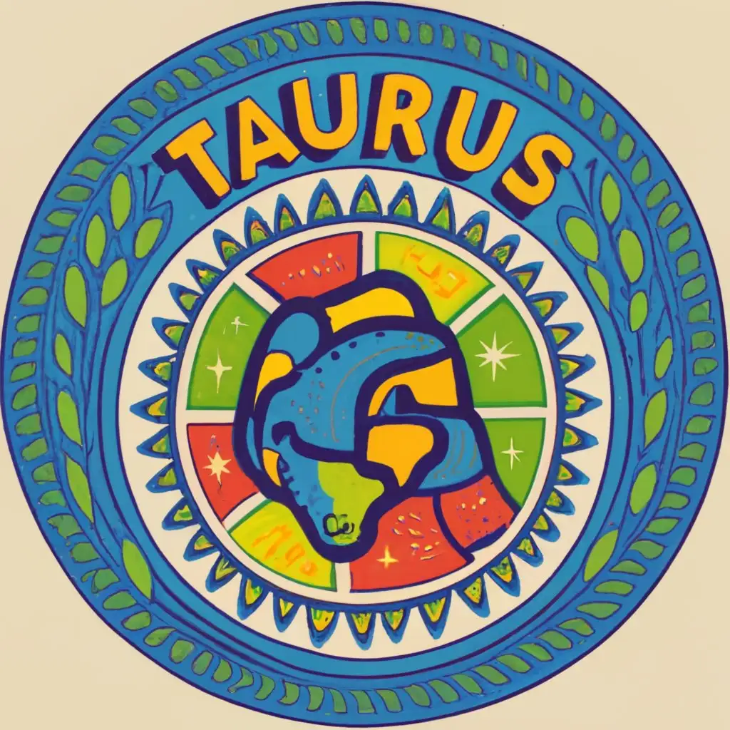 logo, planet, with the text "zodiac logo Taurus in red, blue, yellow, and green", typography, be used in Religious industry