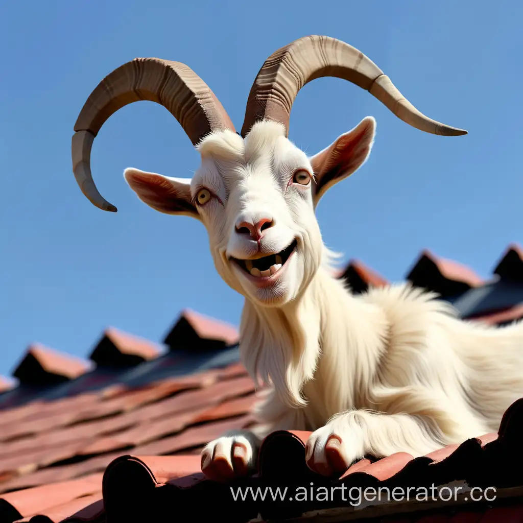 Cheerful-Goat-with-HalfBroken-Horn-on-Rooftop